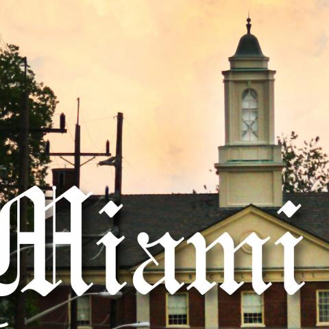 Miami Student newspaper masthead with Bachelor Hall in background